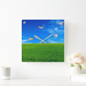 豚が平時計を飛ぶとき スクエア壁時計 (ホーム)