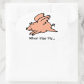 豚が楕円形のステッカーを飛ぶとき 楕円形シール (バッグ)