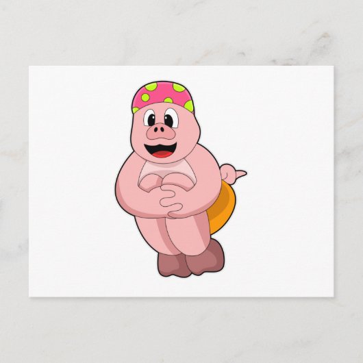 豚が水に飛び込む ポストカード (正面)