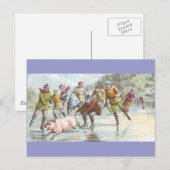 豚が池を越えてアイススケートを引く ポストカード (正面/裏面)