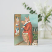 豚が襟飾りを結ぶ ポストカード (スタンド正面)