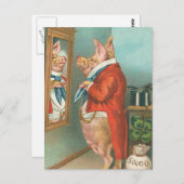 豚が襟飾りを結ぶ ポストカード (正面/裏面)