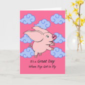 豚が飛び素晴らしに行く日だ、豚飛んでいる カード (黄色い花)