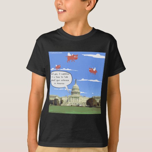 豚が飛ぶときに銃暴力について話し合う Tシャツ (正面)