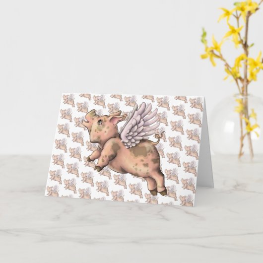 豚が飛ぶ カード (黄色い花)