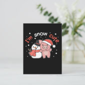 豚さんと雪だるまの雪キュートな雪パターン シーズンポストカード (スタンド正面)