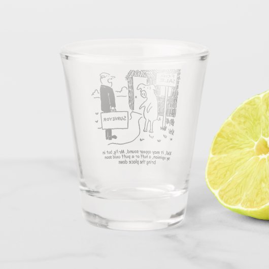 豚さ警告んを藁の家で監視する。 ショットグラス (裏面)