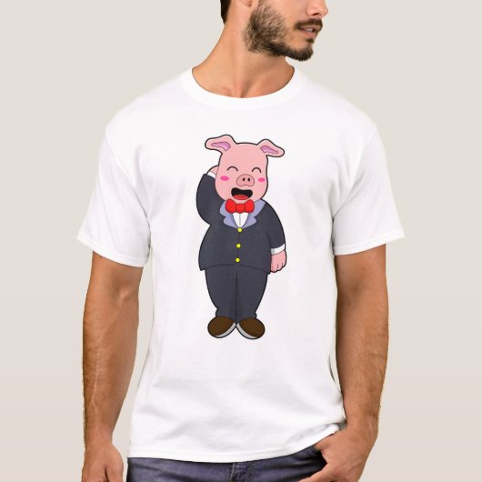 豚ちゃんが新郎に　スーツとネクタイで登場 Tシャツ (正面)