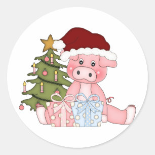 豚とクリスマスツリー ラウンドシール