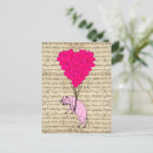 豚とハートの風船 ポストカード (スタンド正面)