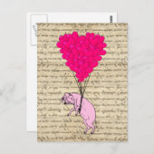 豚とハートの風船 ポストカード (正面/裏面)