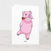 豚とバラの花 カード (裏面)