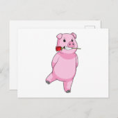 豚とバラの花 ポストカード (正面/裏面)