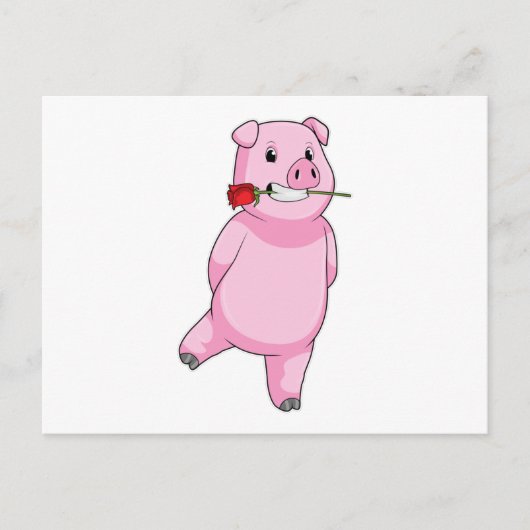 豚とバラの花 ポストカード (正面)