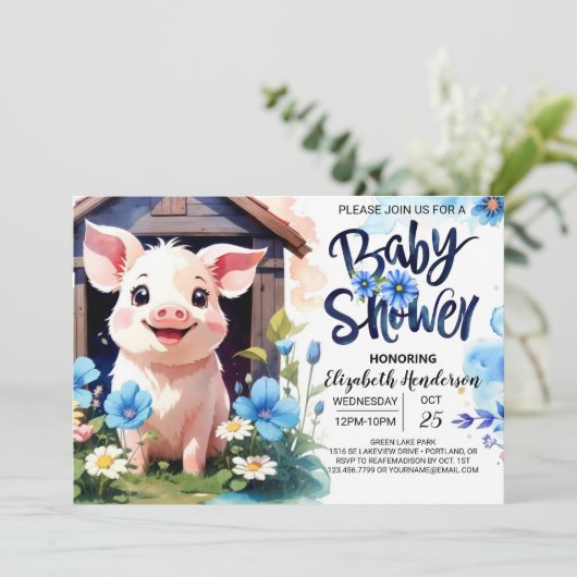豚とワイルドフラワーファーム赤ちゃんシャワー 招待状 (スタンド正面)