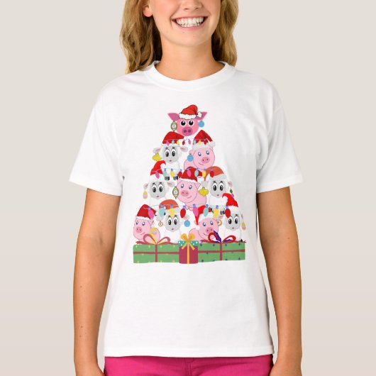 豚と羊のクリスマスツリー Tシャツ (正面)