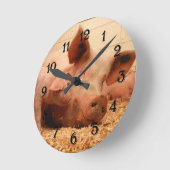 豚と豚の丸い壁時計 ラウンド壁時計 (傾斜)