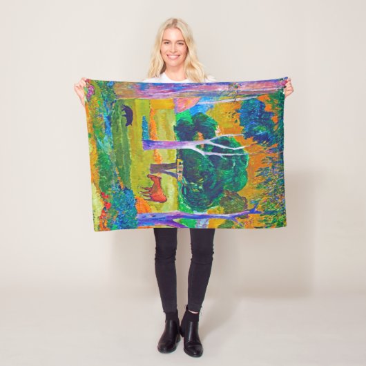 豚と馬の風景ゴーギャン フリースブランケット (インサイチュ)