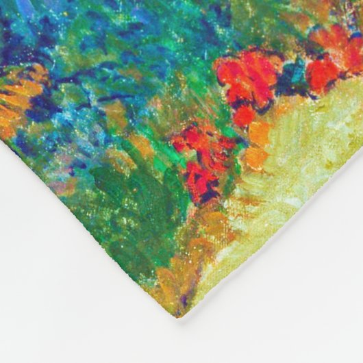 豚と馬の風景ゴーギャン フリースブランケット (角)