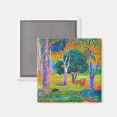 豚と馬の風景ゴーギャン マグネット (正面/裏面)