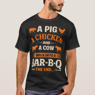 豚と鶏と牛がバーべキューにやってきた 笑える Tシャツ