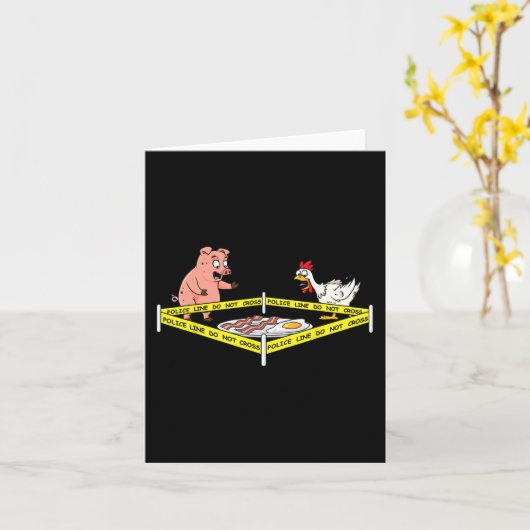 豚と鶏のおもしろい食べ物を横断しない警察線 カード (黄色い花)