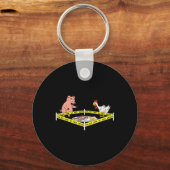 豚と鶏のおもしろい食べ物を横断しない警察線 キーホルダー (正面)