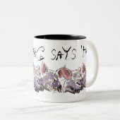 豚のおもしろいインクと色のスケッチ|集団はハイと言う ツートーンマグカップ (正面右)