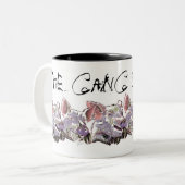 豚のおもしろいインクと色のスケッチ|集団はハイと言う ツートーンマグカップ (正面左)