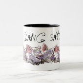 豚のおもしろいインクと色のスケッチ|集団はハイと言う ツートーンマグカップ (中央)