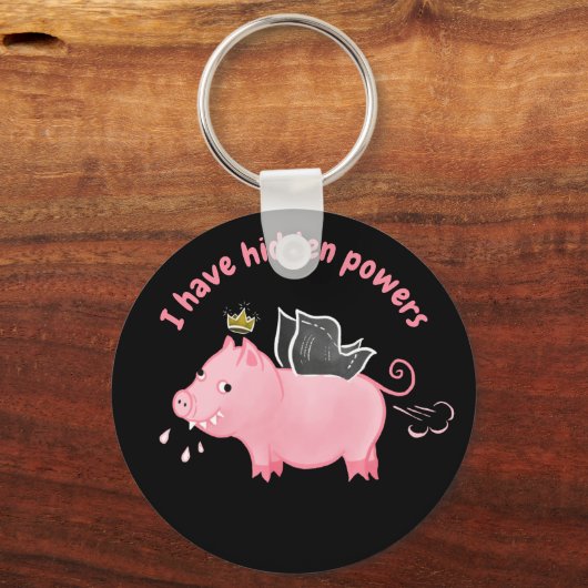 豚のおもしろい妖精の漫画 – かわいい豚飛んでいるの魔法 キーホルダー (正面)