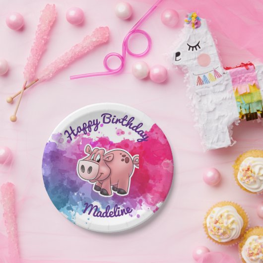 豚のような誕生会のプレート ペーパープレート (パーティー)