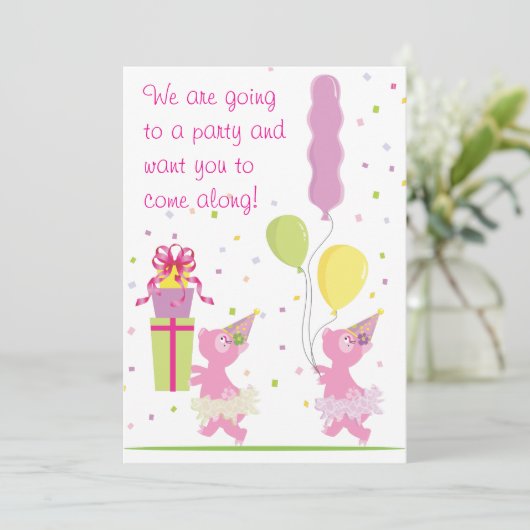 豚のような誕生日のパーティの招待状-子供 招待状 (スタンド正面)