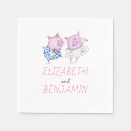 豚のカップルかわいい スタンダードカクテルナプキン