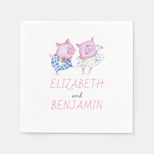 豚のカップルかわいい スタンダードカクテルナプキン (正面)
