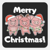 豚のクリスマスかわいい豚メリークリスマス スクエアシール (正面)
