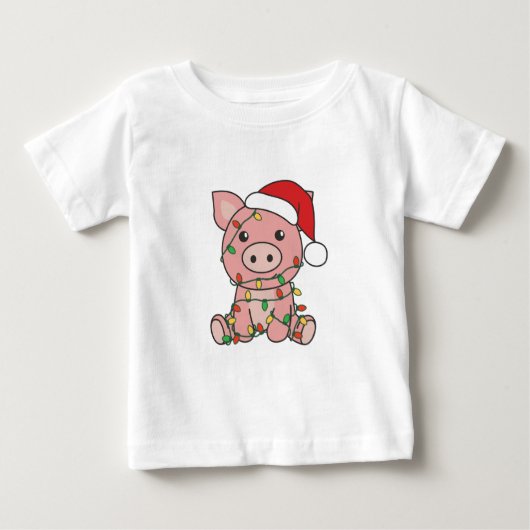 豚のクリスマスウィンターアニマルズ ベビーTシャツ (正面)