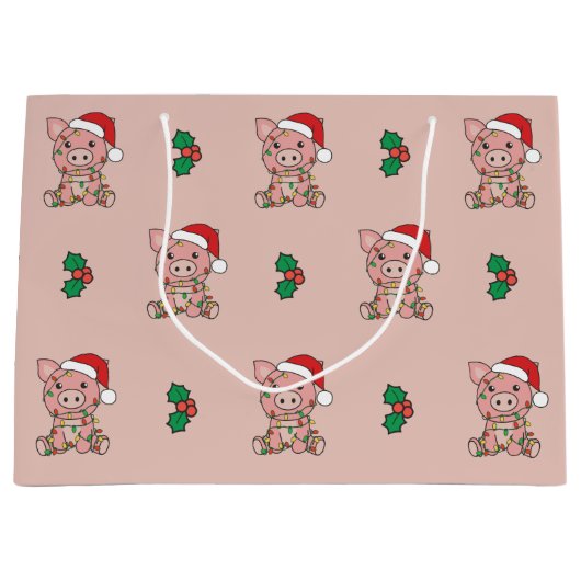 豚のクリスマスウィンターアニマルピッグラージ抱き枕 ラージペーパーバッグ (正面)