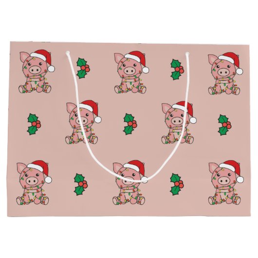 豚のクリスマスウィンターアニマルピッグラージ抱き枕 ラージペーパーバッグ (裏面)
