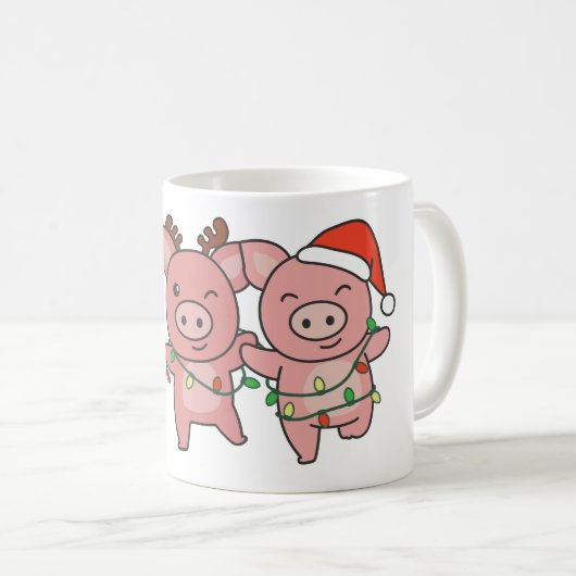 豚のクリスマスクリスマスアニマルかわいい豚 コーヒーマグカップ (正面右)