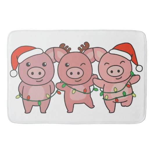 豚のクリスマスクリスマスアニマルかわいい豚 バスマット (正面)