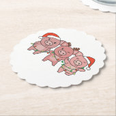 豚のクリスマスクリスマスアニマルかわいい豚 ペーパーコースター (アングル)