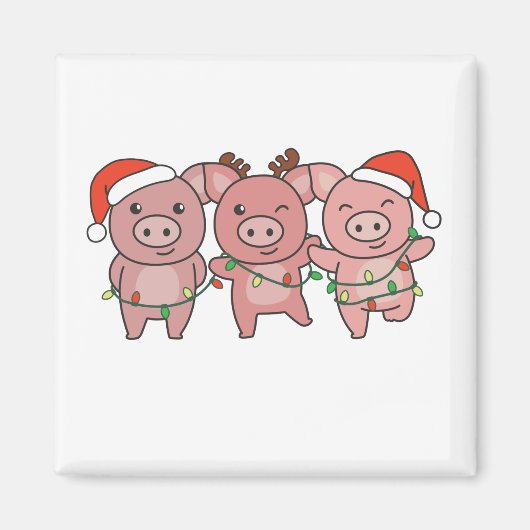 豚のクリスマスクリスマスアニマルかわいい豚 マグネット (正面)