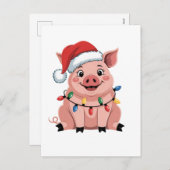 豚のクリスマスサンタ帽子 Xmas ホリデー Xmas ピグマス シーズンポストカード (正面/裏面)