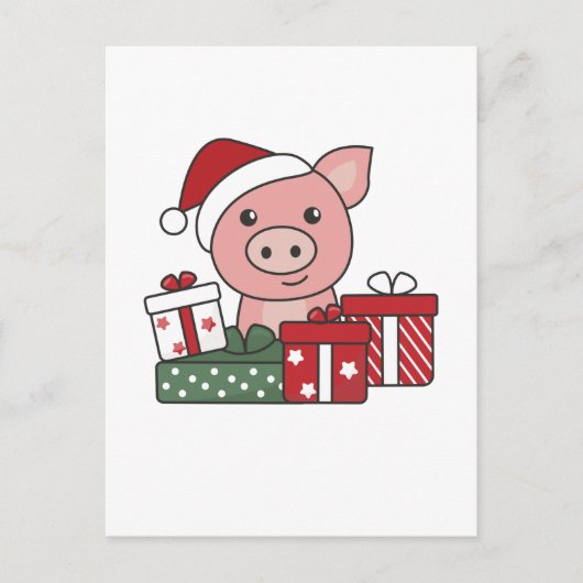 豚のクリスマスプレゼント　冬の動物　豚 シーズンポストカード (正面)