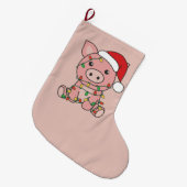 豚のクリスマス冬の動物が大きなクリスマスを豚 ラージクリスマスストッキング (正面 (吊り時))
