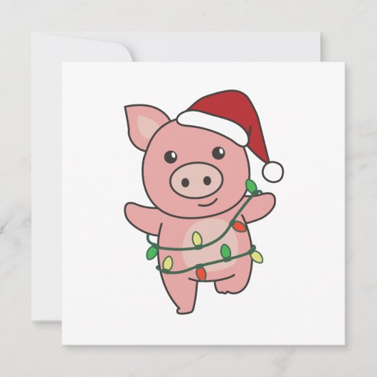 豚のクリスマス冬の動物豚 招待状 (正面)