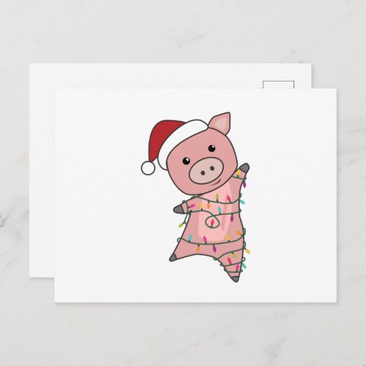 豚のクリスマス雪の上で豚 ポストカード (正面/裏面)