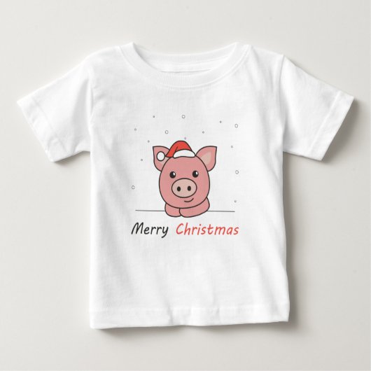 豚のクリスマス雪の冬動物の豚 ベビーTシャツ (正面)