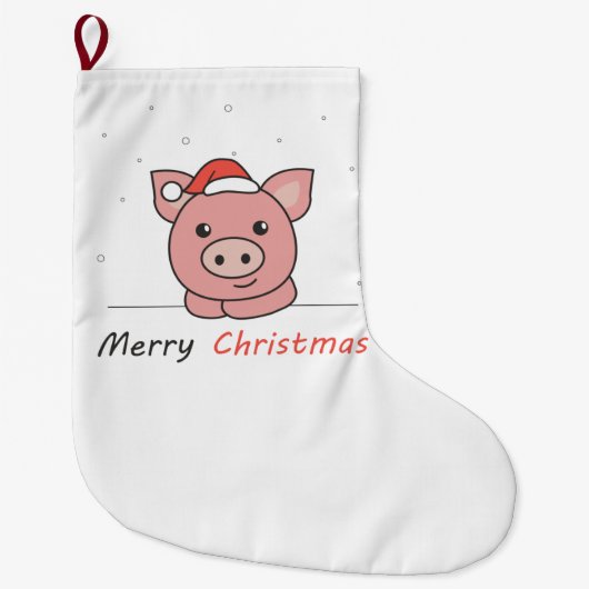 豚のクリスマス雪の冬動物の豚 ラージクリスマスストッキング (正面)